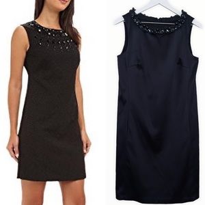 Adrianna Papell Black Jeweled Neckline Satin Sheath Dress Size 10